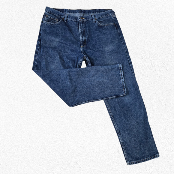 90s Vintage Wrangler Dark Wash Relaxed High Rise Straight Leg Jeans Size 40 x 32 - Picture 1 of 8